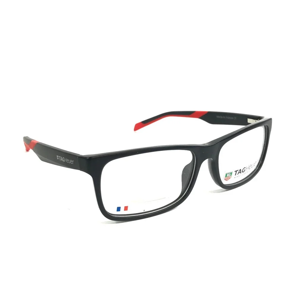 Tag Heuer Eyeglasses Frames TH551 005 Black Red Rectangle Full Rim 57-16-145